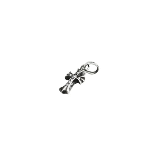 Chrome Hearts Silver Diamonds Babyfat Cross Charm Pendant