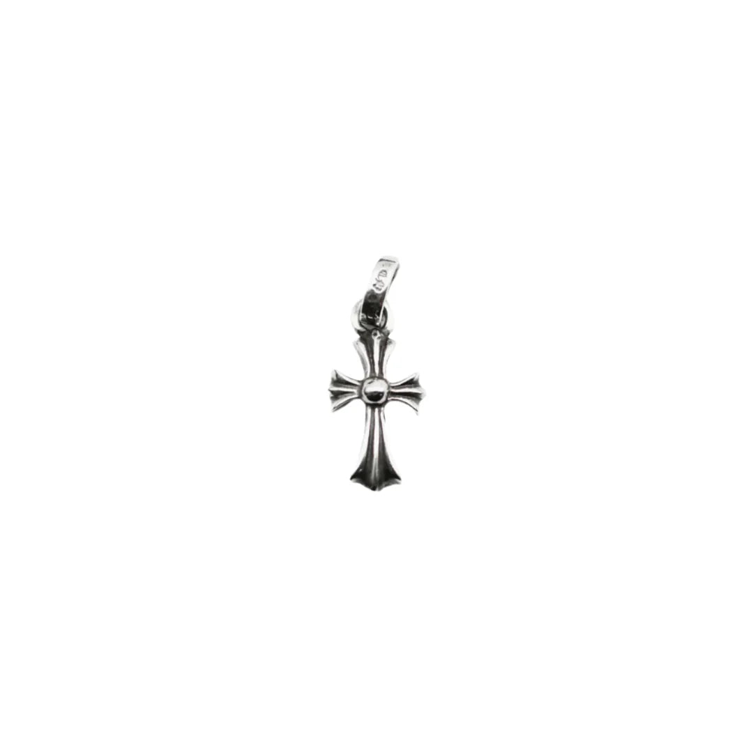 Chrome Hearts Silver Diamonds Babyfat Cross Charm Pendant