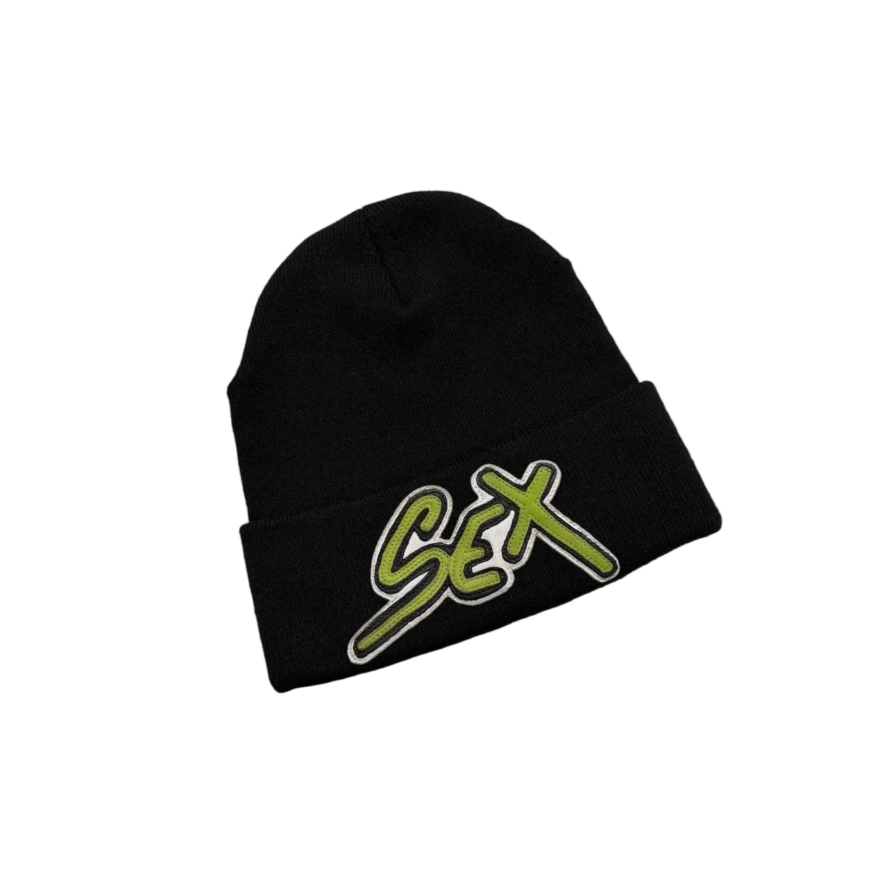 Chrome Hearts Matty Boy PPO Leather Sex Records Logo Beanie Black