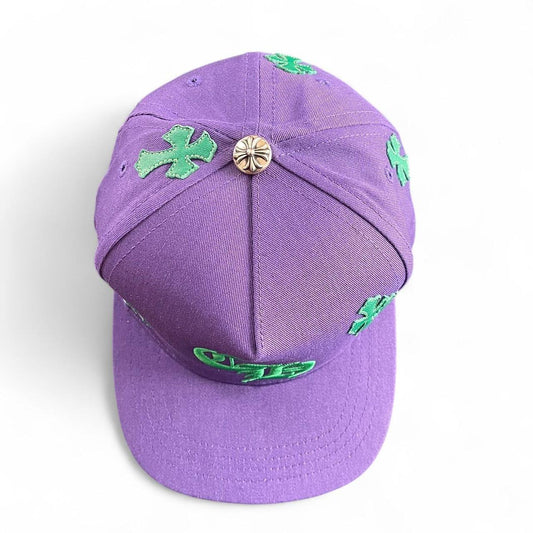 Chrome Hearts Lambskin Leather Cross Patch Baseball Cap Hat Snapback Purple Green