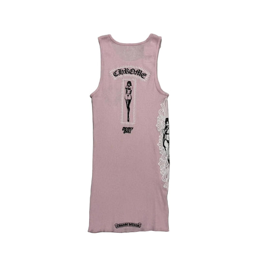 Chrome Hearts Deadly Doll Rib Art Basel Floral Pink Tank Top