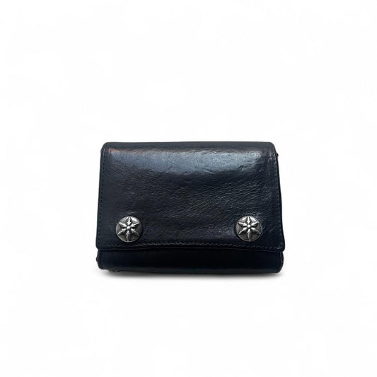 Chrome Hearts 3-FOLD Star Button Tri-Fold Leather Wallet Black