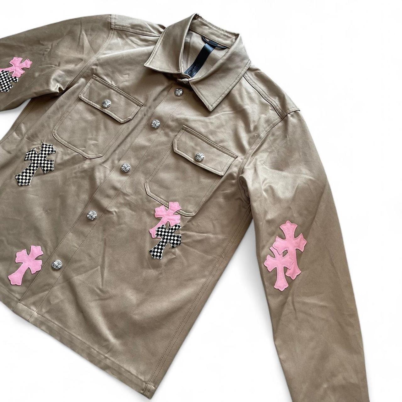 Chrome Hearts Pink Cross Leather Patch Khaki Work Dog Jacket