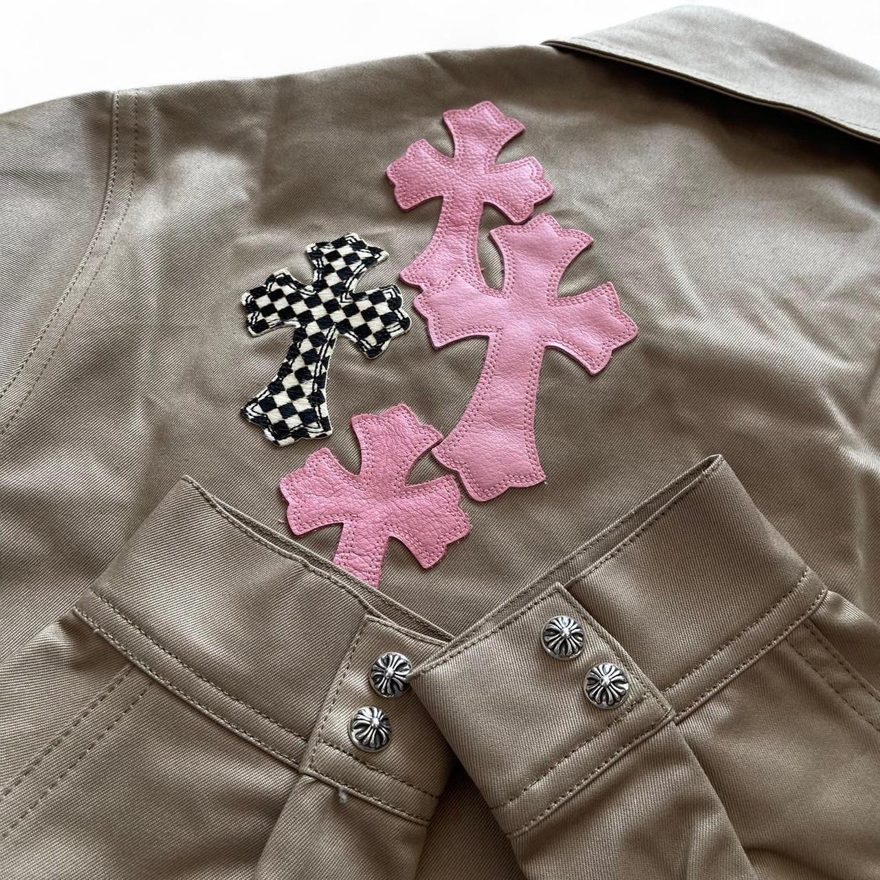 Chrome Hearts Pink Cross Leather Patch Khaki Work Dog Jacket