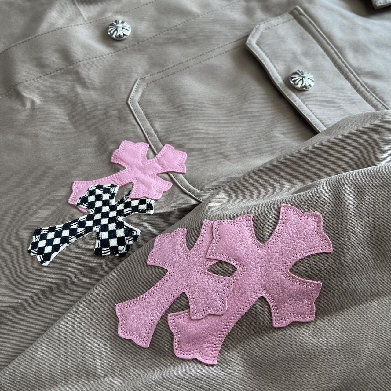 Chrome Hearts Pink Cross Leather Patch Khaki Work Dog Jacket