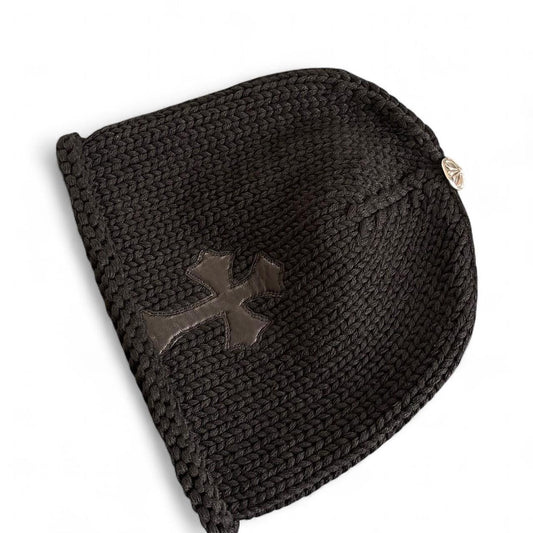 Chrome Hearts Cross Leather Patch Cashmere Knit Beanie