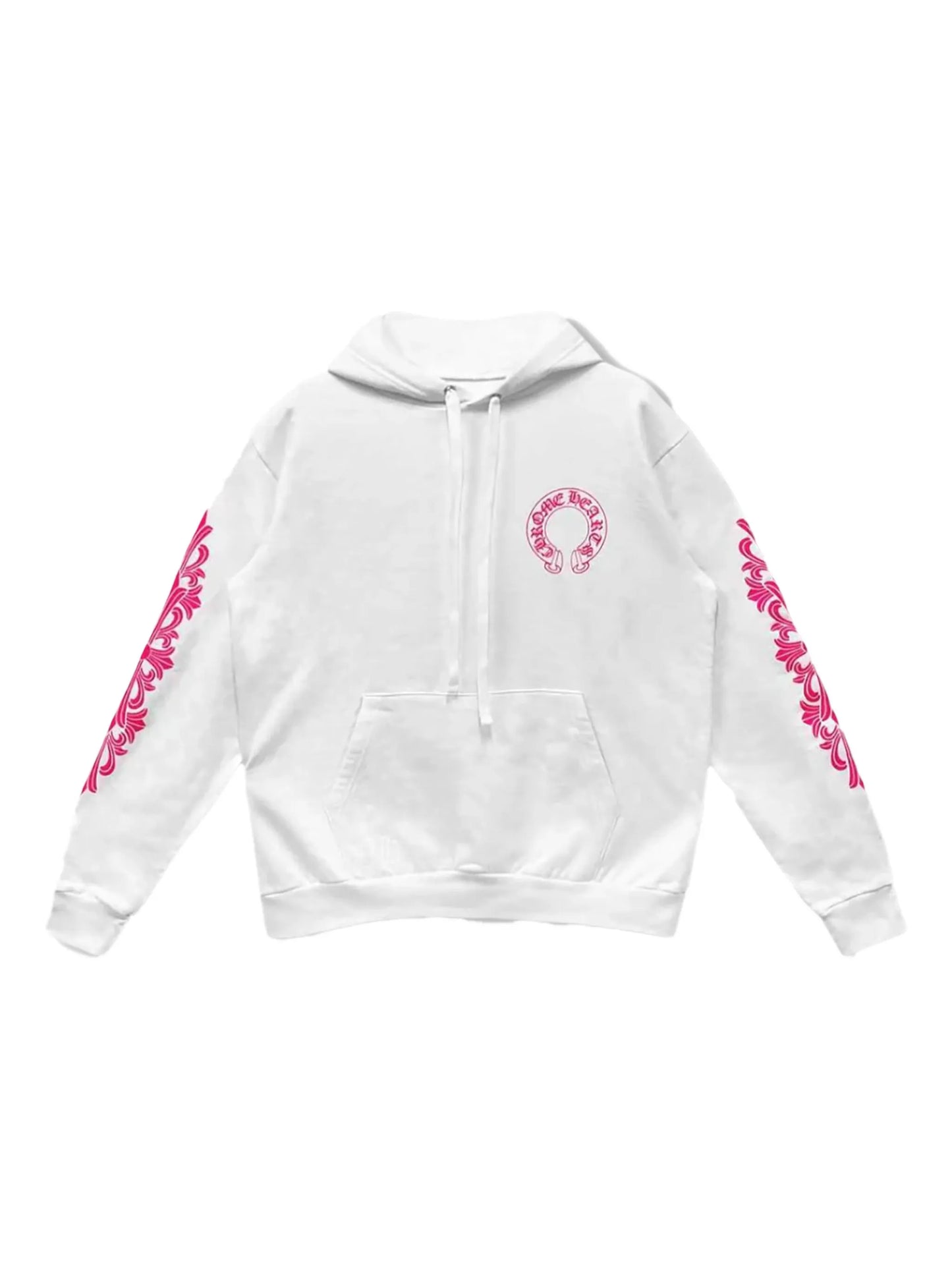 Chrome Hearts White Pink Floral Horseshoe Pullover Hoodie