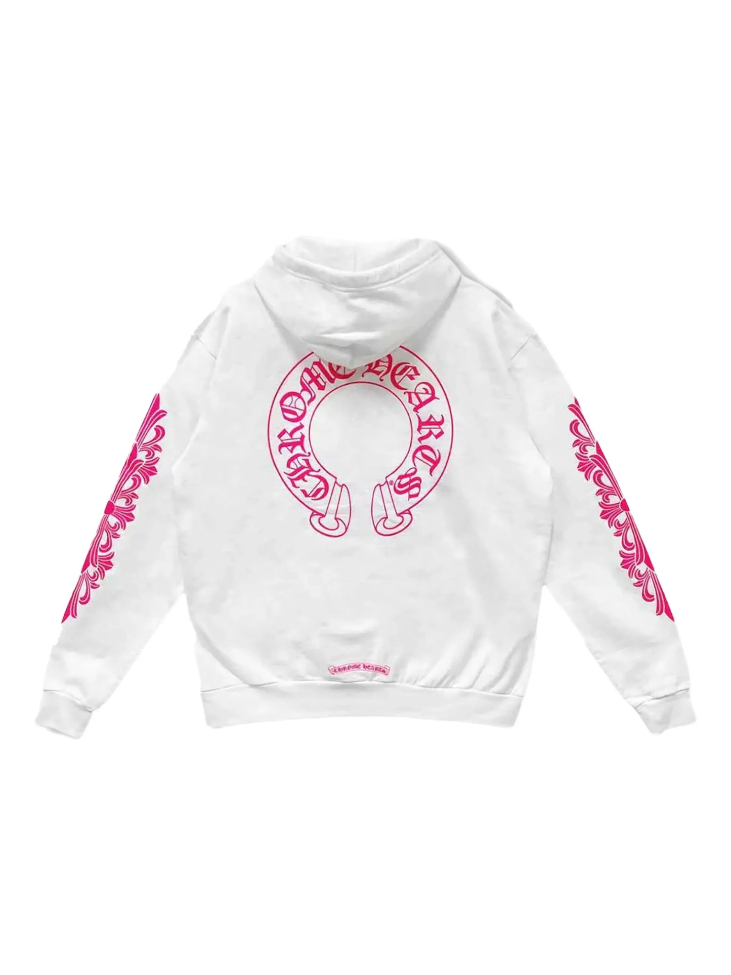 Chrome Hearts White Pink Floral Horseshoe Pullover Hoodie