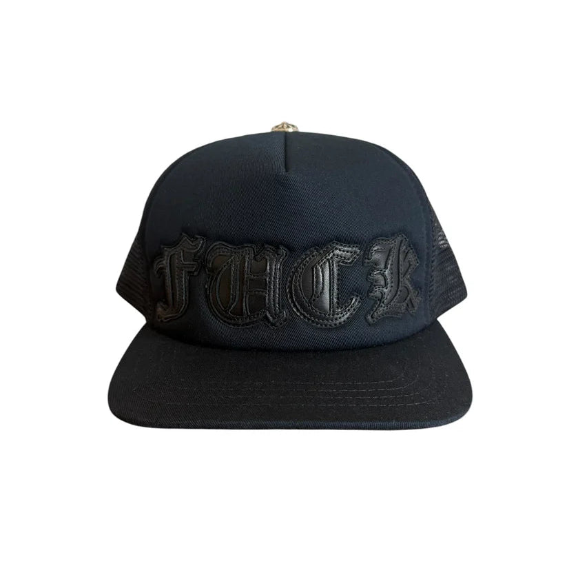 Chrome Hearts Leather FUCK Patch Trucker Cap Black