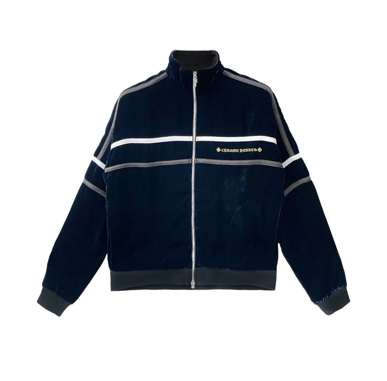 Chrome Hearts Embroidered Leather Patch Velvet Dagger Zip Jacket