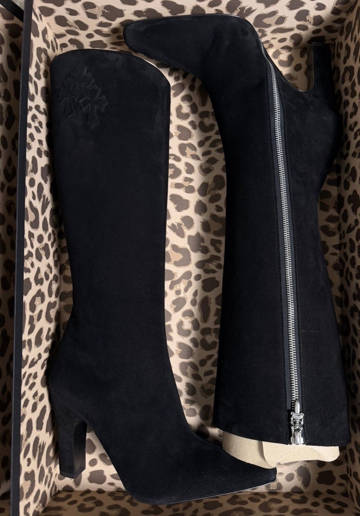 Chrome Hearts Sugar Jones Suede Triple Cross Black Boots