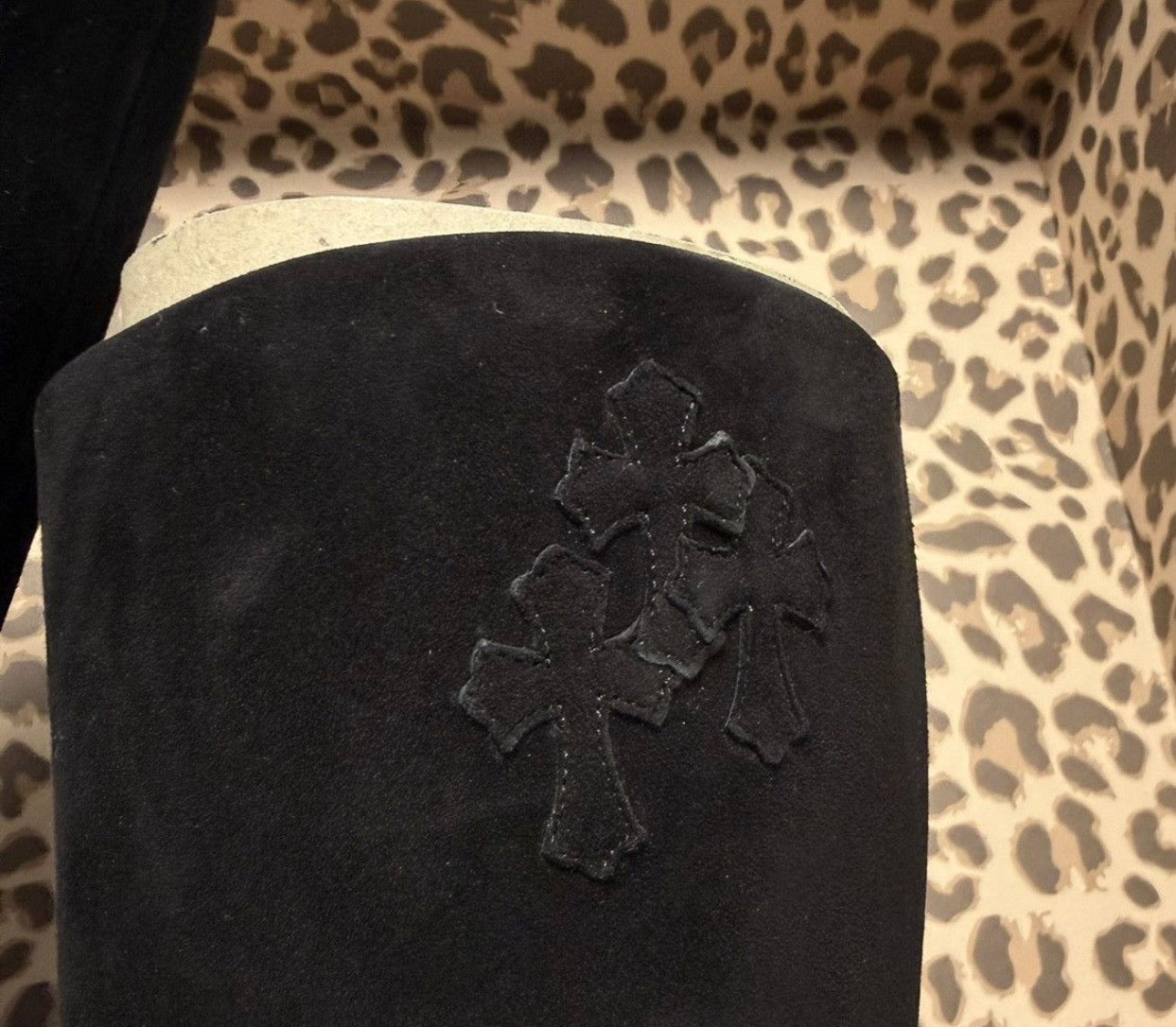 Chrome Hearts Sugar Jones Suede Triple Cross Black Boots