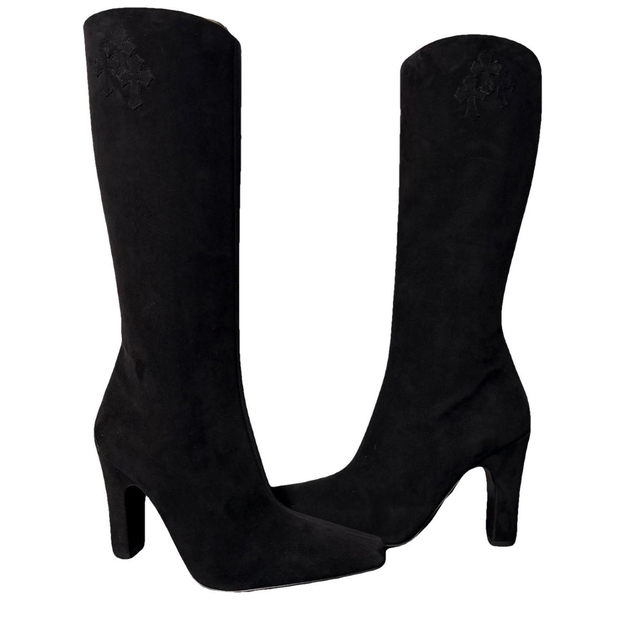 Chrome Hearts Sugar Jones Suede Triple Cross Black Boots