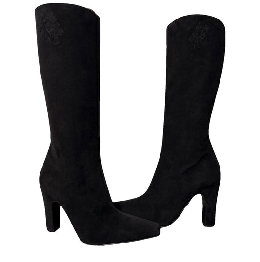 Chrome Hearts Sugar Jones Suede Triple Cross Black Boots