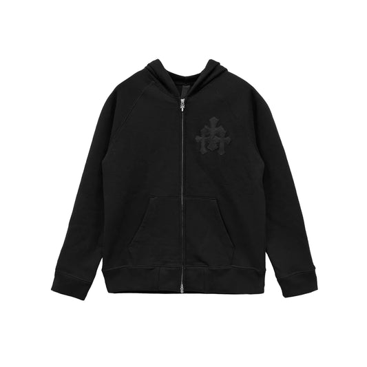 Chrome Hearts Black Triple Cross Logo Zip Up Hoodie