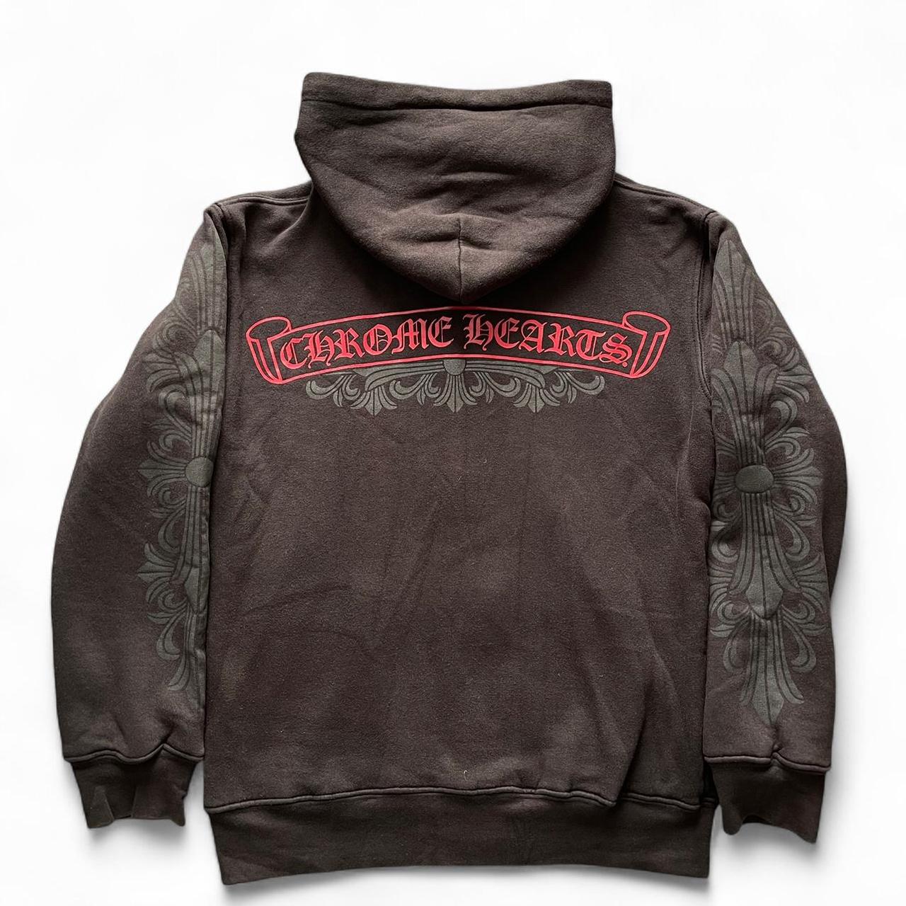 Chrome Hears Floral Scroll Logo Zip Up Thermal Hoodie Black