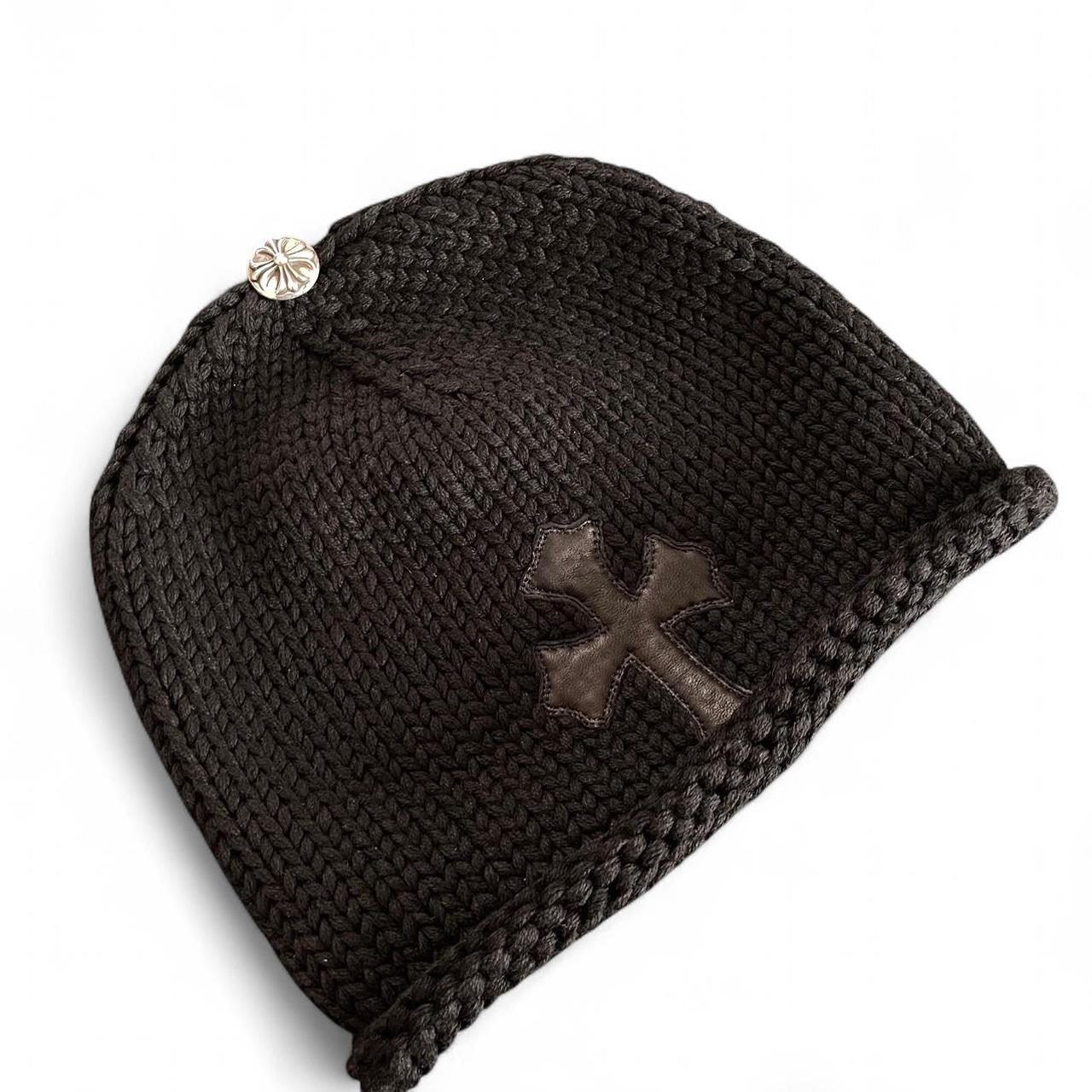 Chrome Hearts Cross Leather Patch Cashmere Knit Beanie