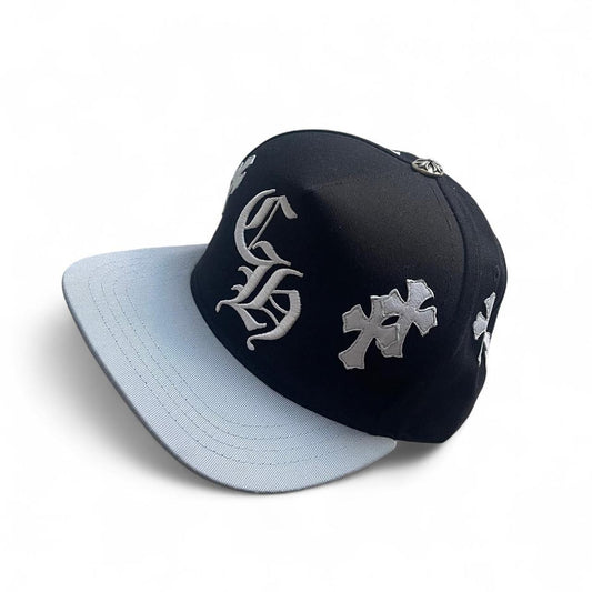 Chrome Hearts Lambskin Leather Cross Patch Baseball Cap Hat Snapback Black Grey