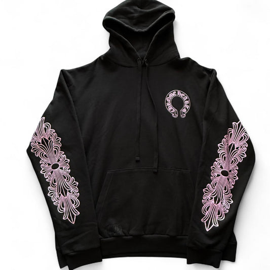 Chrome Hearts F&F Floral Hoodie Black Pink Glitter