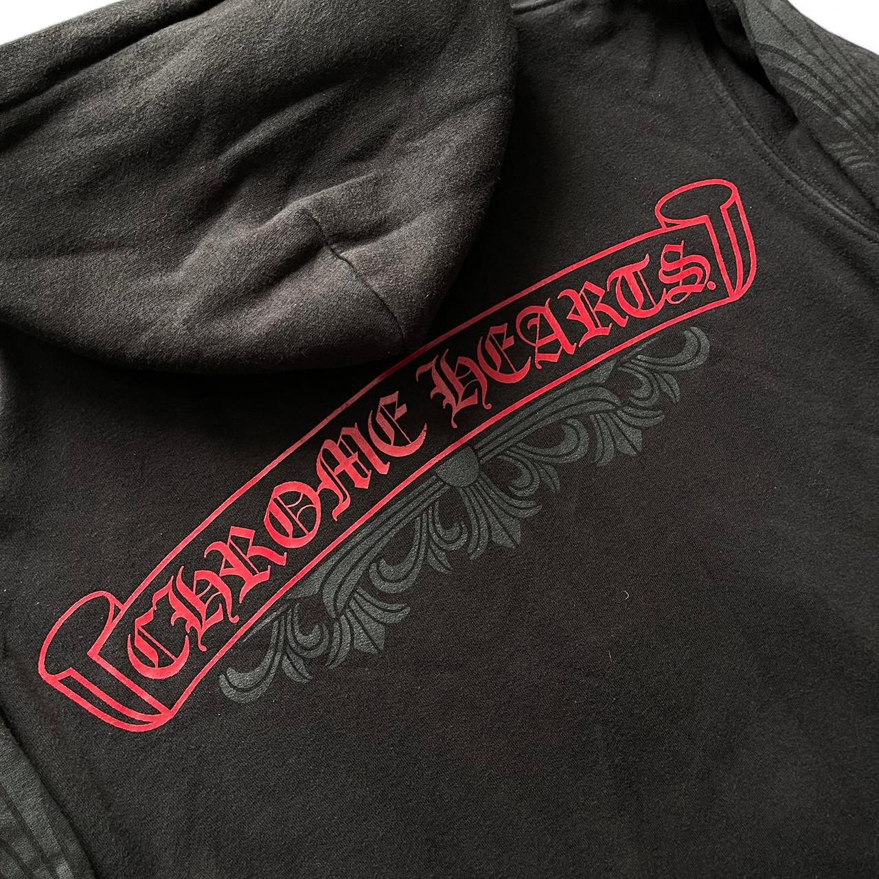 Chrome Hears Floral Scroll Logo Zip Up Thermal Hoodie Black