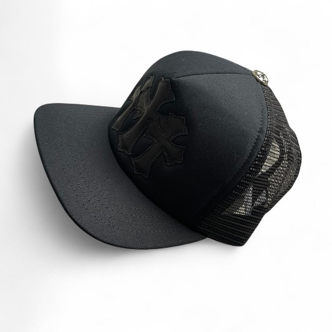 Chrome Hearts 3 Leather Cross Patch Trucker Cap Black