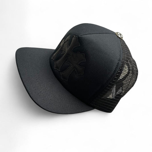 Chrome Hearts 3 Leather Cross Patch Trucker Cap Black