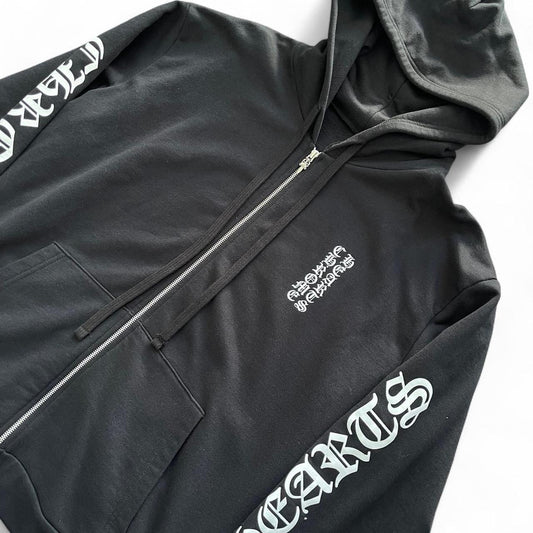 Chrome Hearts Script Vertical Logo Classic Zip Up Hoodie