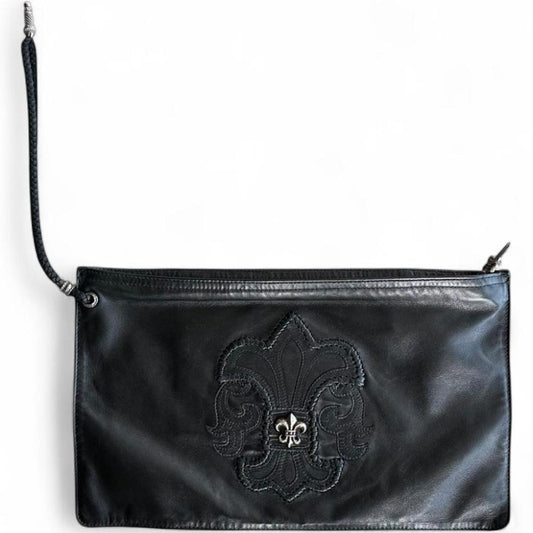 Chrome Hearts Black Fleur Leather Pouch