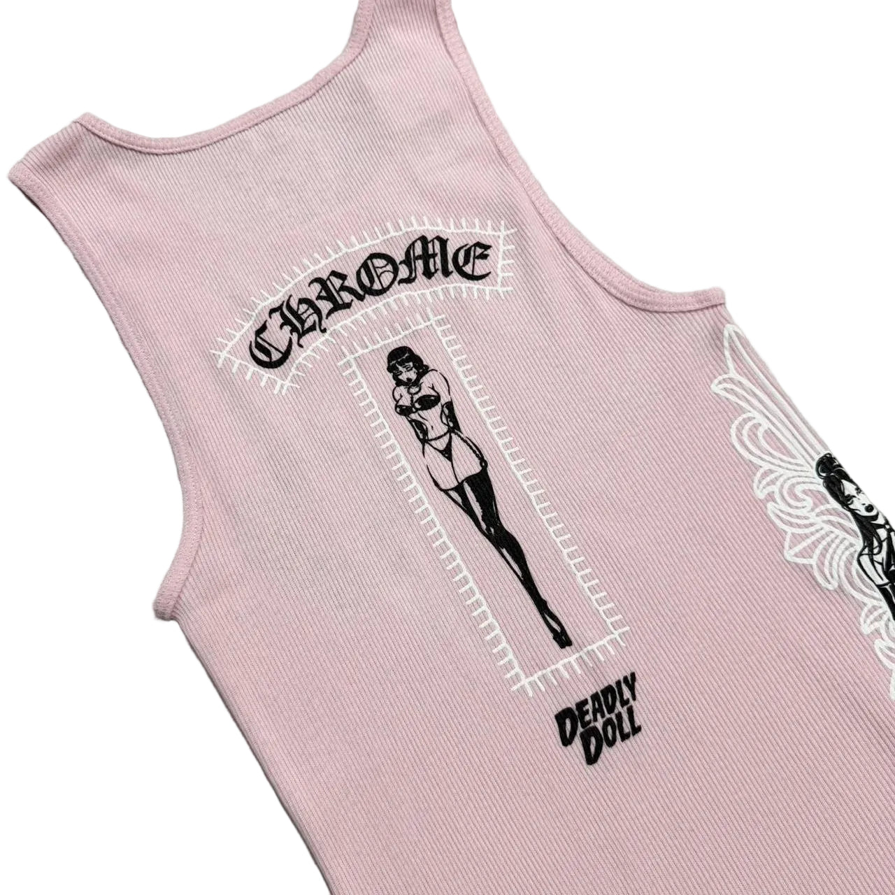 Chrome Hearts Deadly Doll Rib Art Basel Floral Pink Tank Top