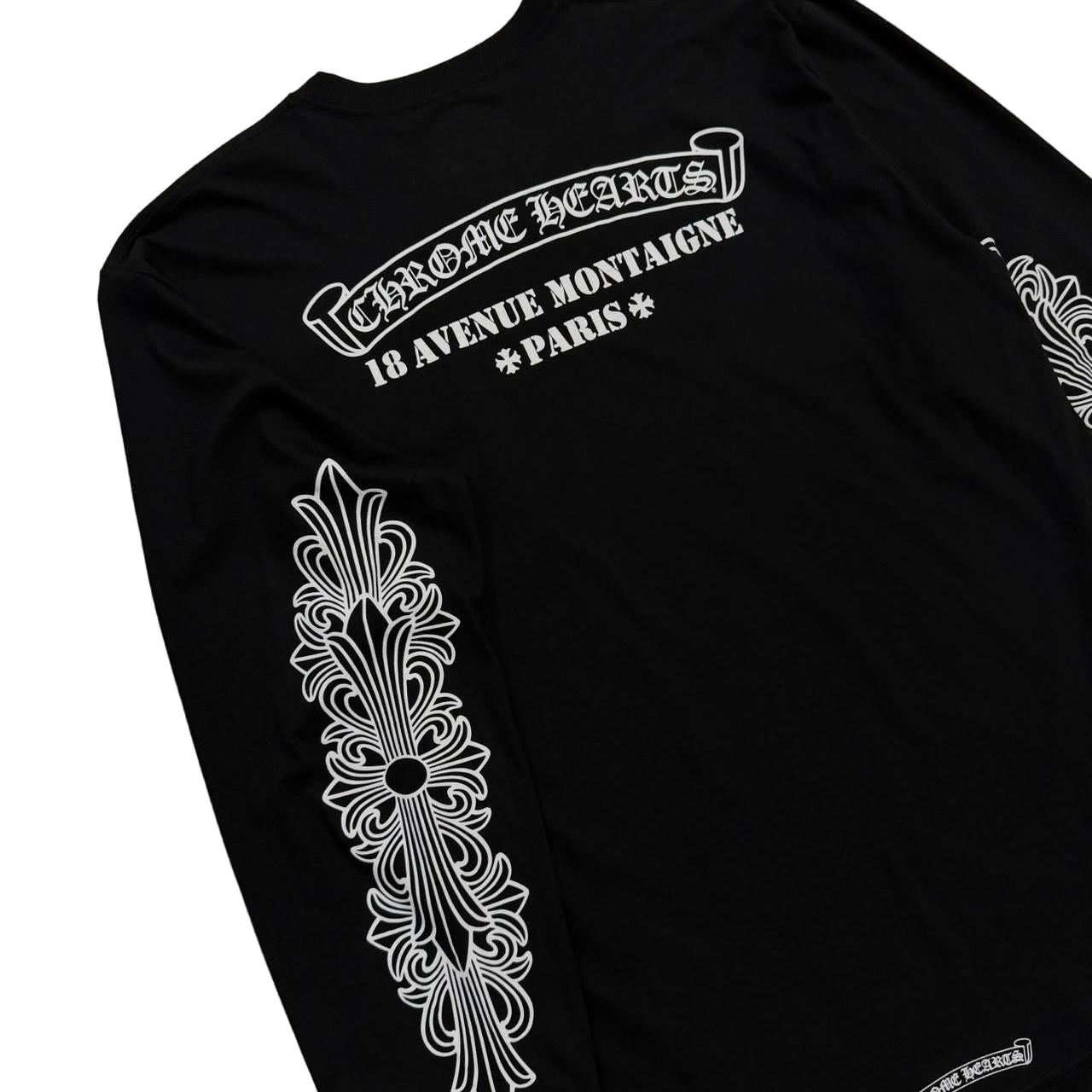 Chrome Hearts Paris Exclusive Floral Horseshoe Scroll Logo Long Sleeve T-Shirt