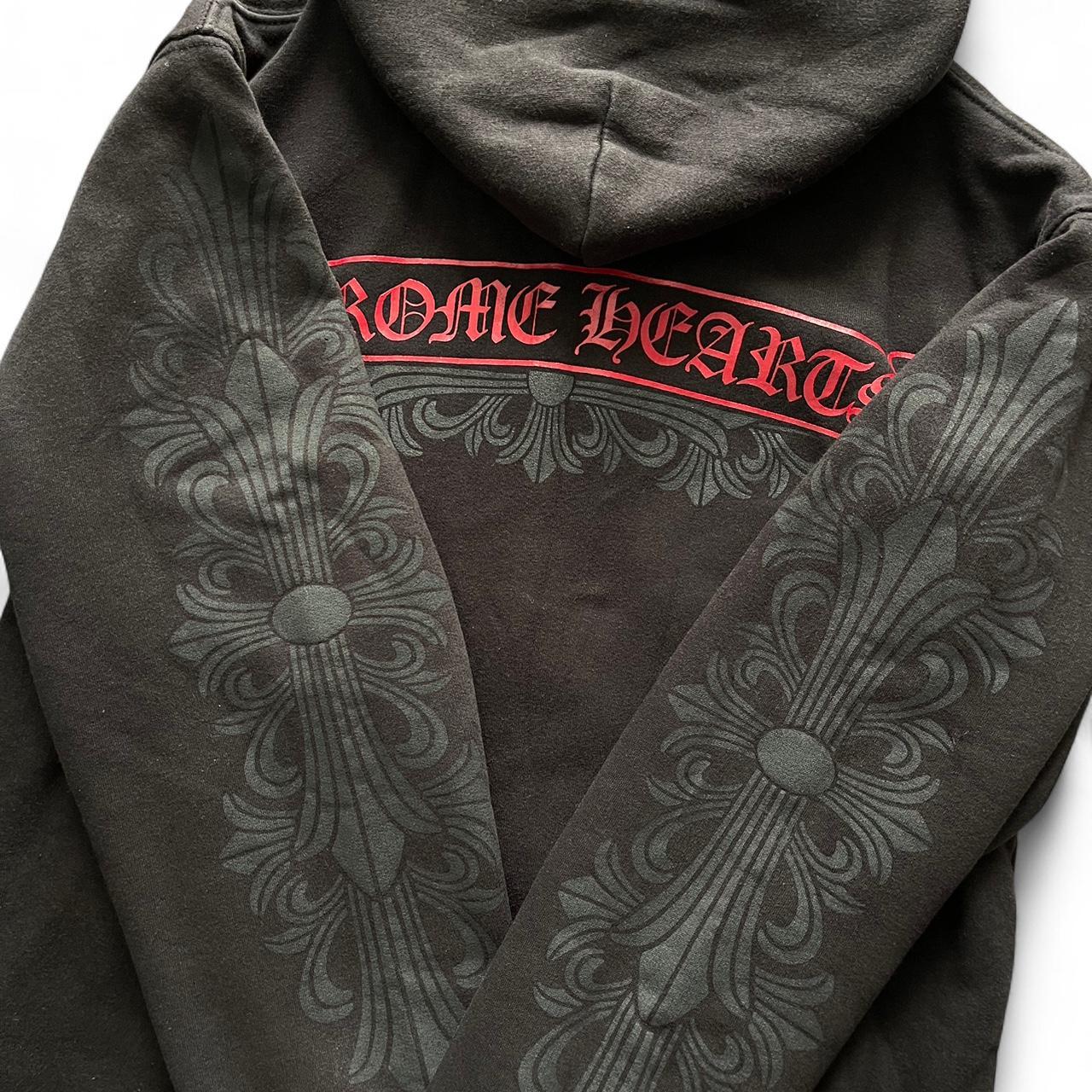 Chrome Hears Floral Scroll Logo Zip Up Thermal Hoodie Black