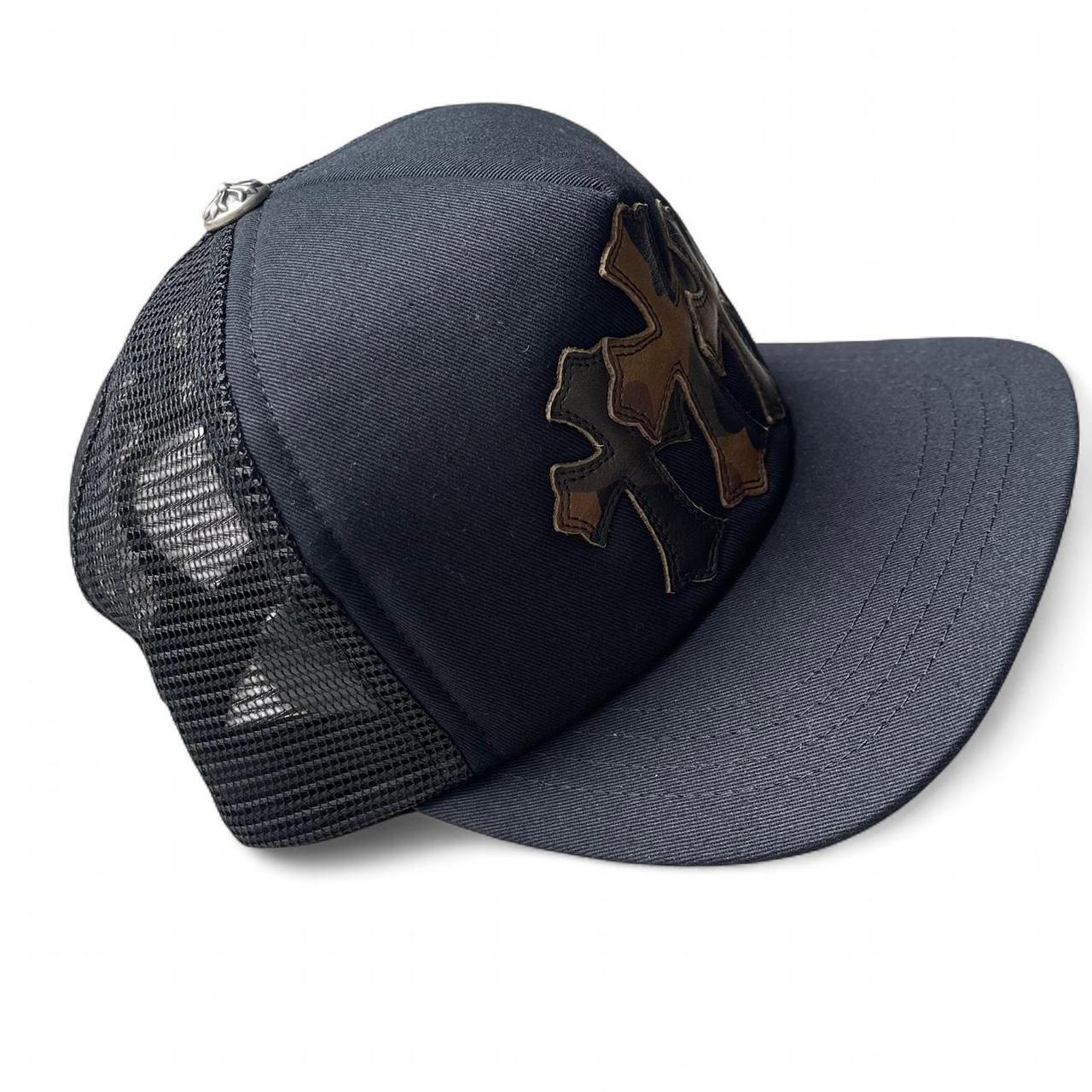 Chrome Hearts 3 Camo Leather Cross Patch Trucker Cap Black