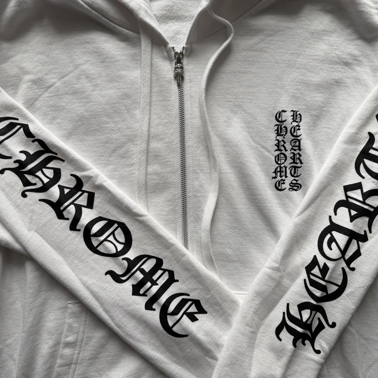 Chrome Hearts White Vertical Logo Zip Up Hoodie