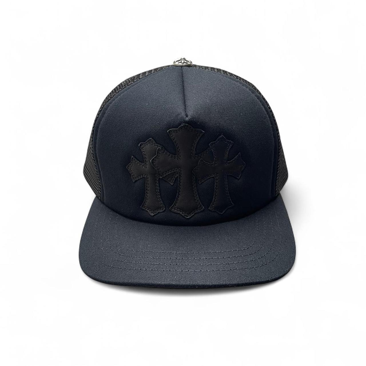 Chrome Hearts 3 Leather Cross Patch Trucker Cap Black
