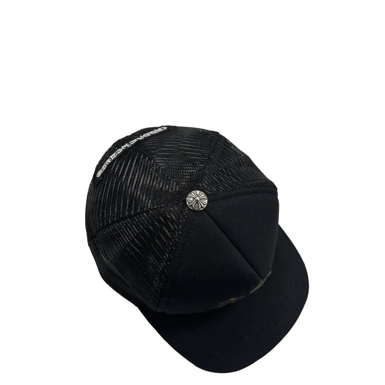 Chrome Hearts 3 Camo Leather Cross Patch Trucker Cap Black
