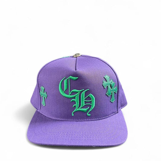 Chrome Hearts Lambskin Leather Cross Patch Baseball Cap Hat Snapback Purple Green