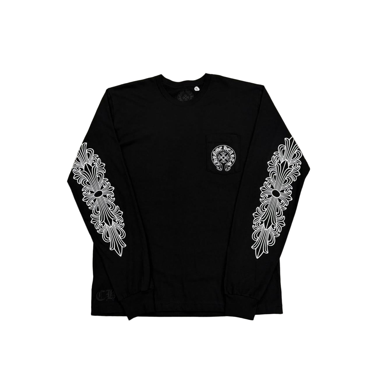 Chrome Hearts Paris Exclusive Floral Horseshoe Scroll Logo Long Sleeve T-Shirt