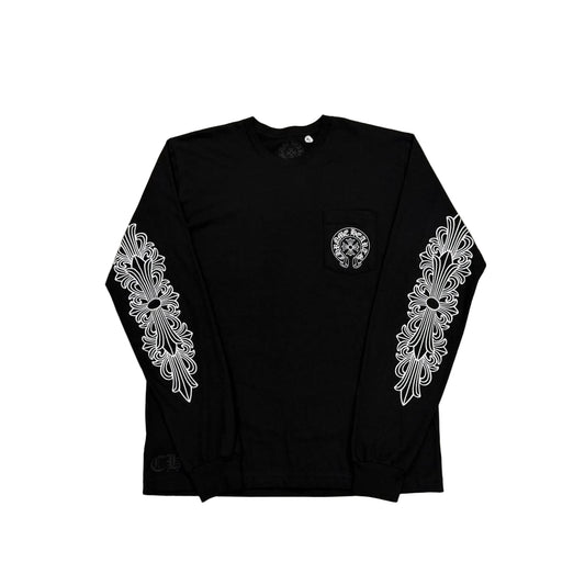 Chrome Hearts Paris Exclusive Floral Horseshoe Scroll Logo Long Sleeve T-Shirt