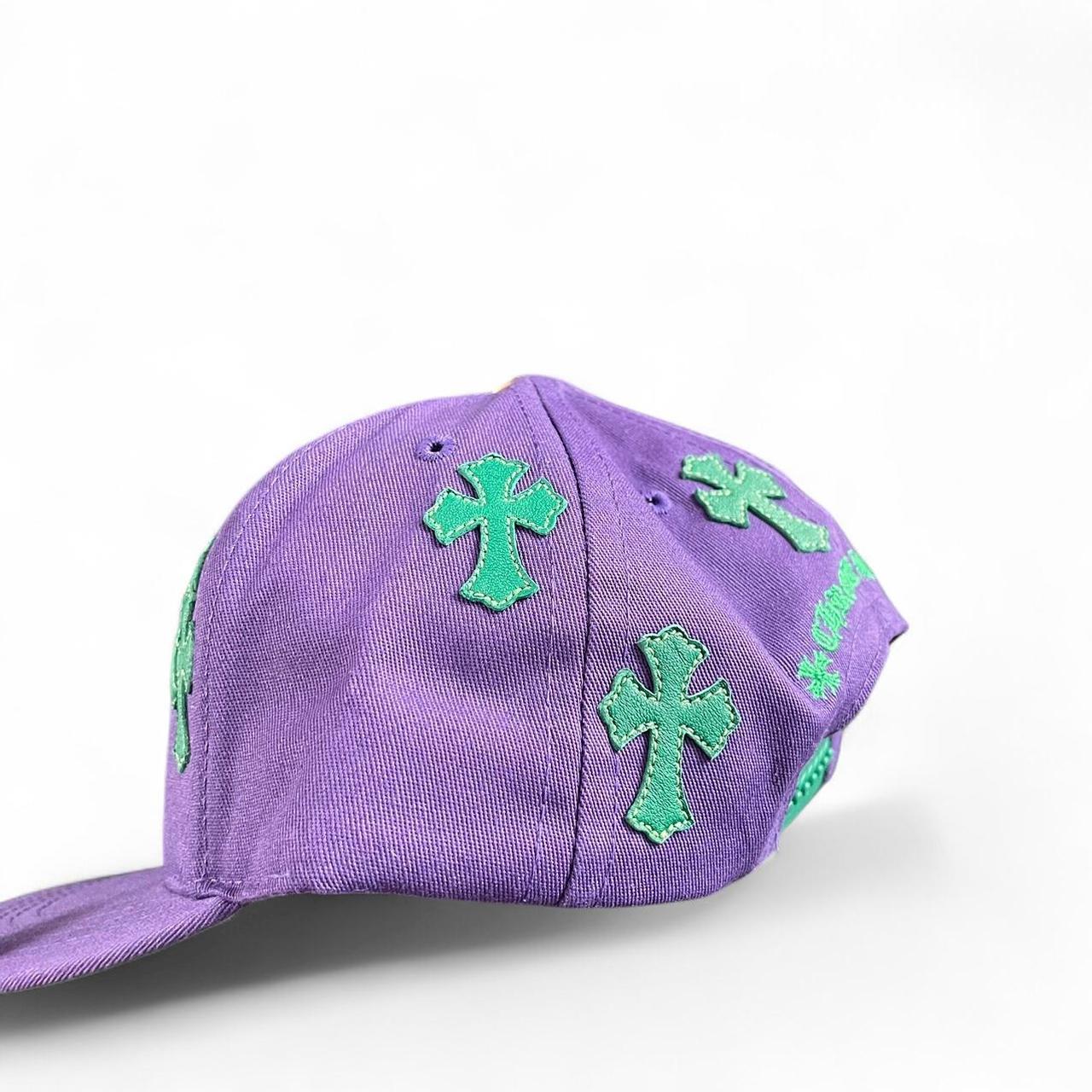 Chrome Hearts Lambskin Leather Cross Patch Baseball Cap Hat Snapback Purple Green