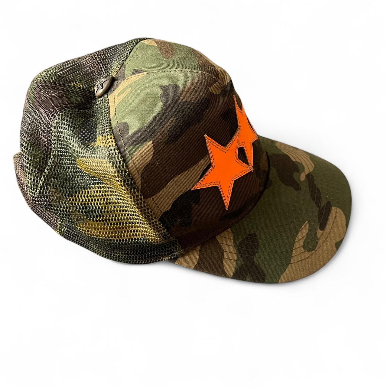 Chrome Hearts Triple Star Logo Leather Patch Camo Orange Trucker Cap