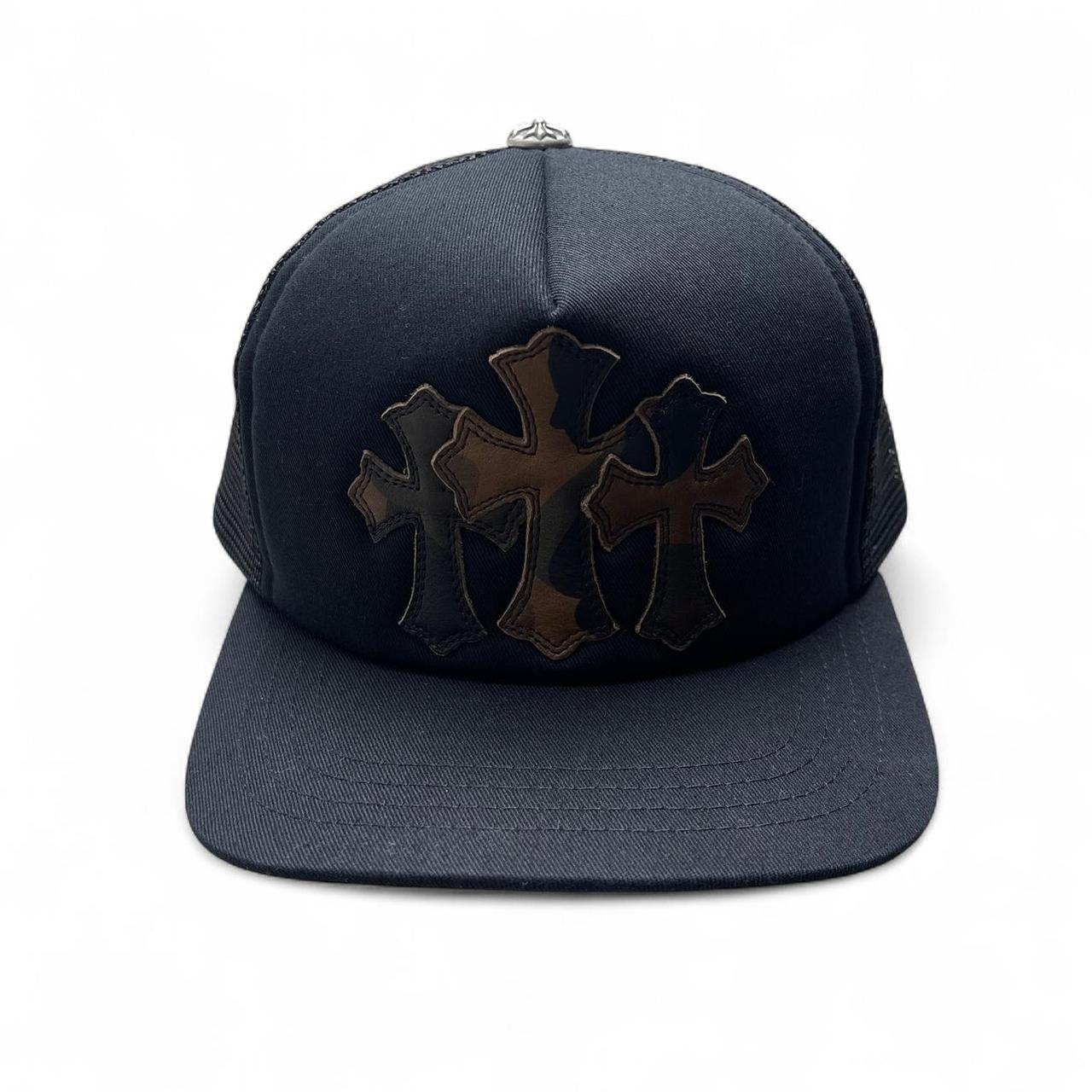 Chrome Hearts 3 Camo Leather Cross Patch Trucker Cap Black