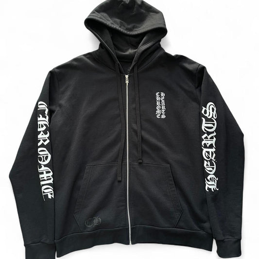 Chrome Hearts Script Vertical Logo Classic Zip Up Hoodie