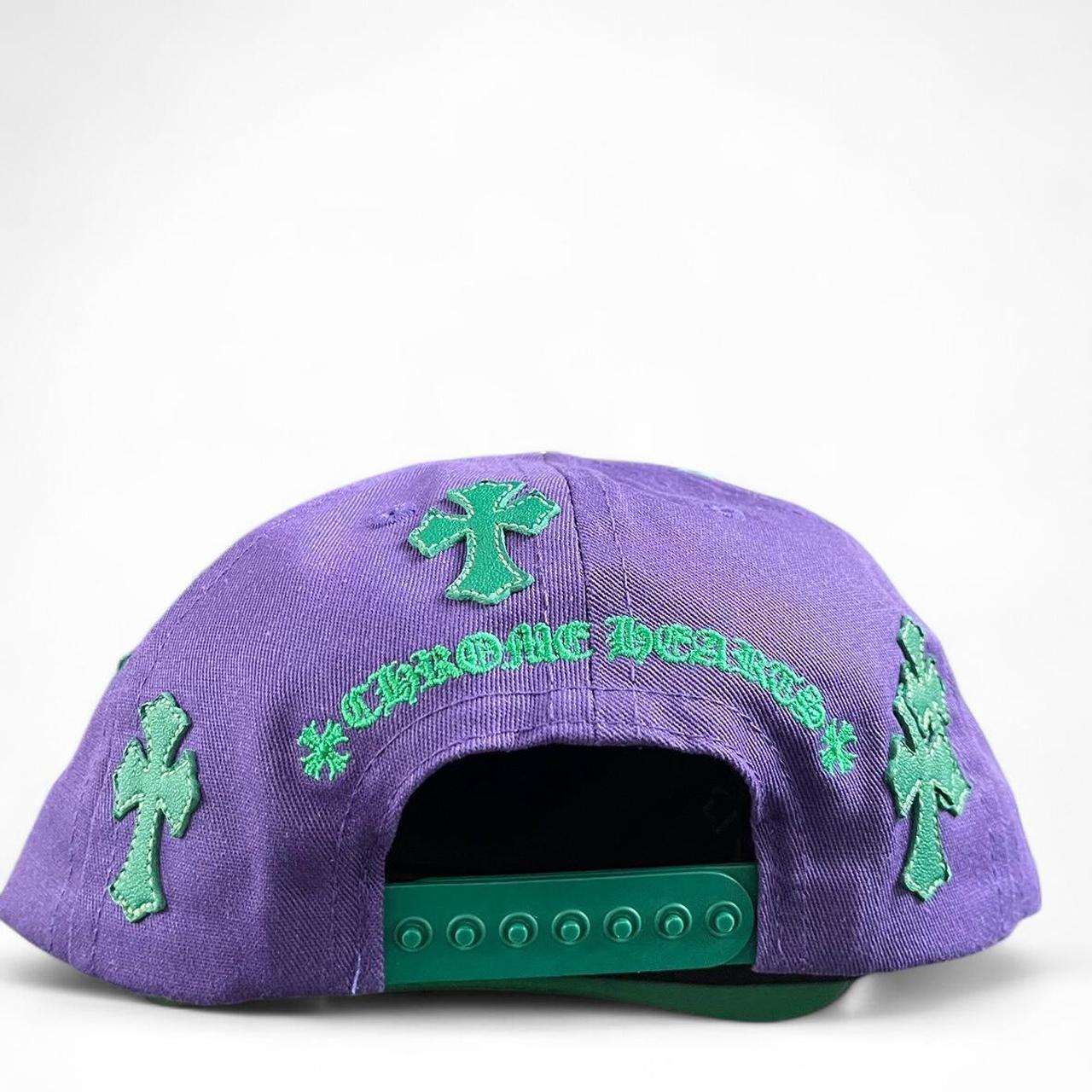 Chrome Hearts Lambskin Leather Cross Patch Baseball Cap Hat Snapback Purple Green