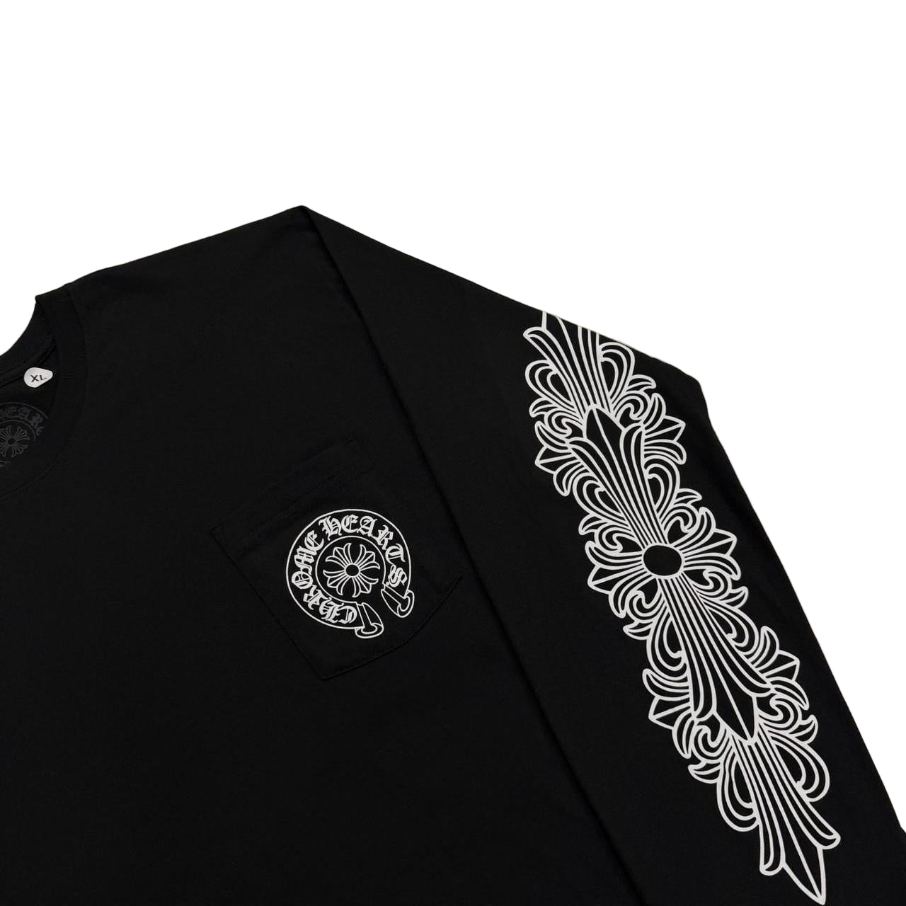 Chrome Hearts Paris Exclusive Floral Horseshoe Scroll Logo Long Sleeve T-Shirt