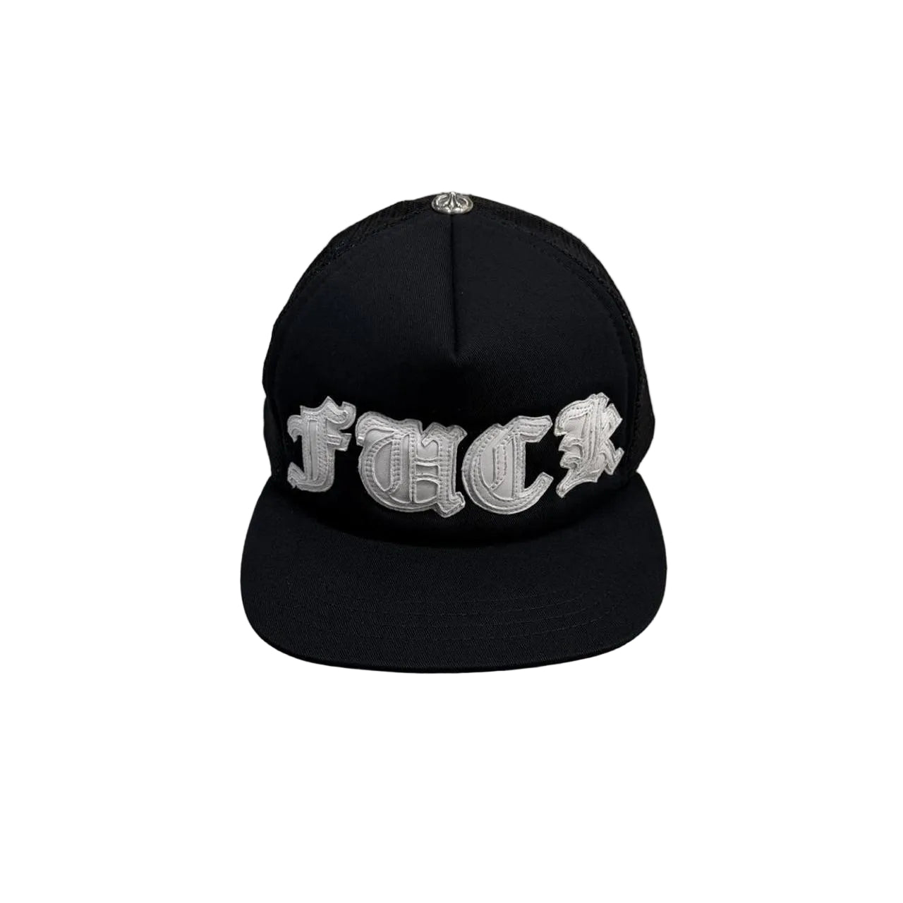 Chrome Hearts White Leather FUCK Patch Trucker Cap Black