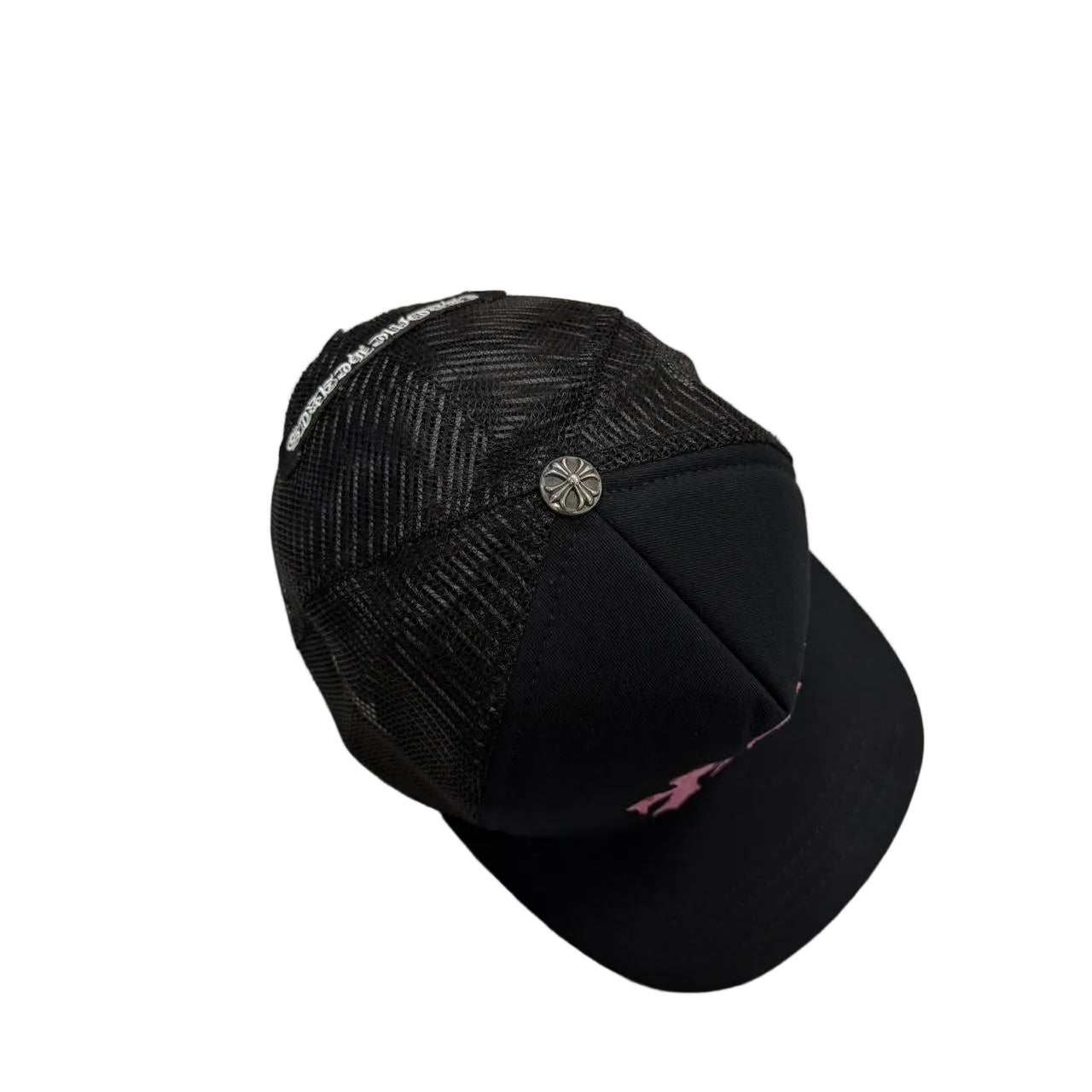 Chrome Hearts 3 Pink Leather Cross Patch Trucker Cap Black