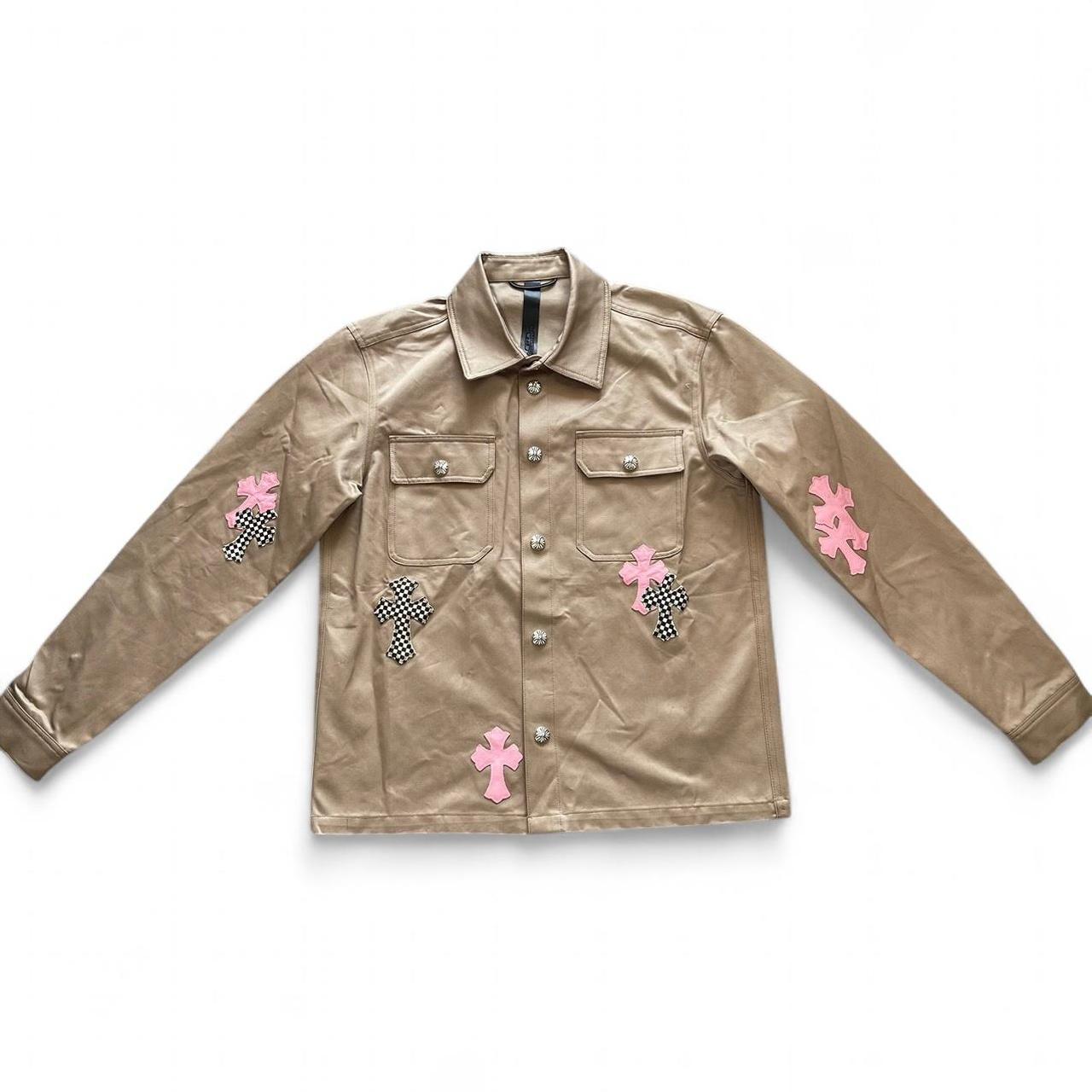 Chrome Hearts Pink Cross Leather Patch Khaki Work Dog Jacket