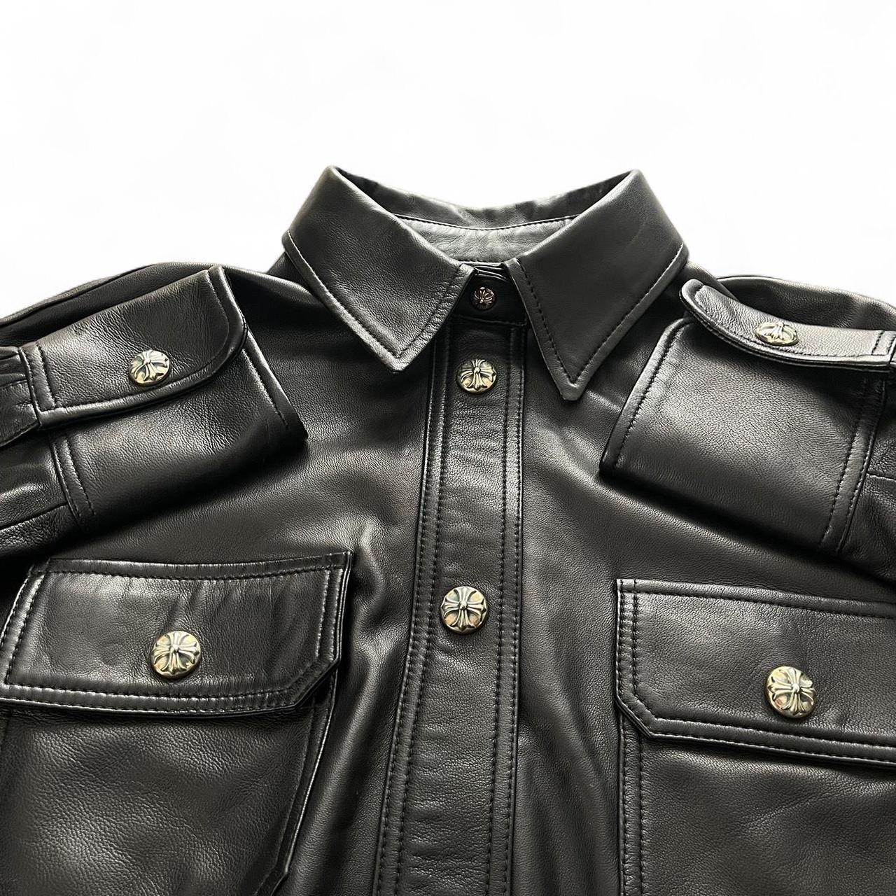 Chrome Hearts Black Leather Button Jacket