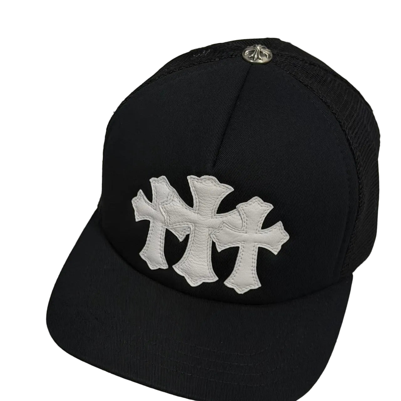 Chrome Hearts 3 Leather Cross Patch Trucker Cap Black