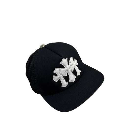 Chrome Hearts 3 Leather Cross Patch Trucker Cap Black